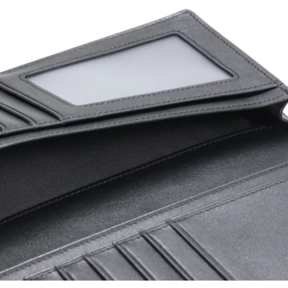 Bifold Long Wallet with 15 Credit Card Slots - Italian Calfskin (Black)
